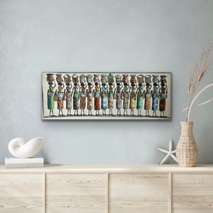 Abstract Women in Malawi Painting 29 x 10 - African Art, Home Decor, Abstract Art, Canvas Wall Hanging
