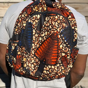 Mochila de estampado africano Orange & Blue Spear de Malawi
