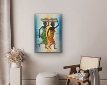 Batik Style Radiant Malawian Women Painting 21 x 28.5 - African Art, Home Decor, Canvas Wall Hanging