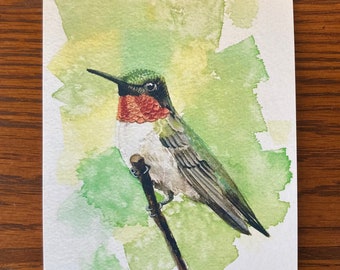 Ruby Throated Hummingbird Watercolor 5x7 postcard print