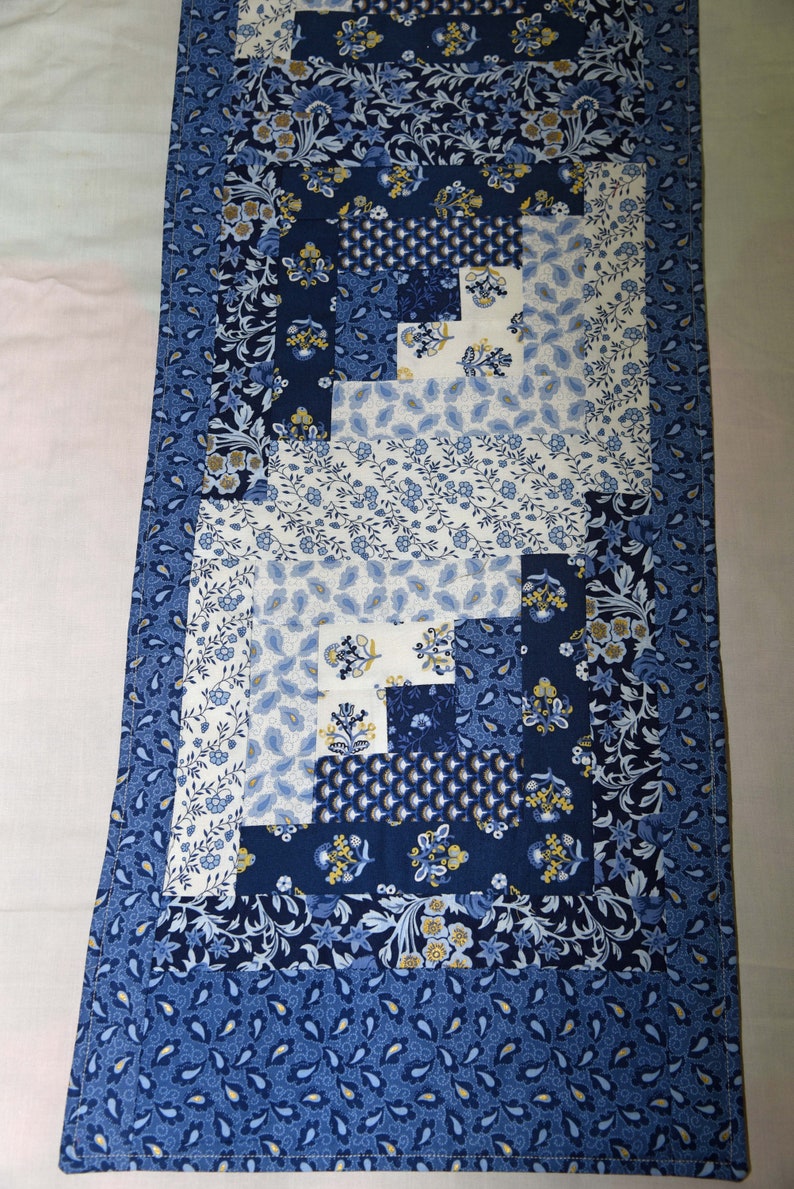 Vintage Table Runner. Blue Vintage All Cotton Fabrics. Country Etsy