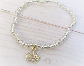 Little Girls Bangle Bracelet Girls Initial Jewelry Rhinestone Crown Charm Beauty Pageant participant Gift Princess Pageant Girl Gift