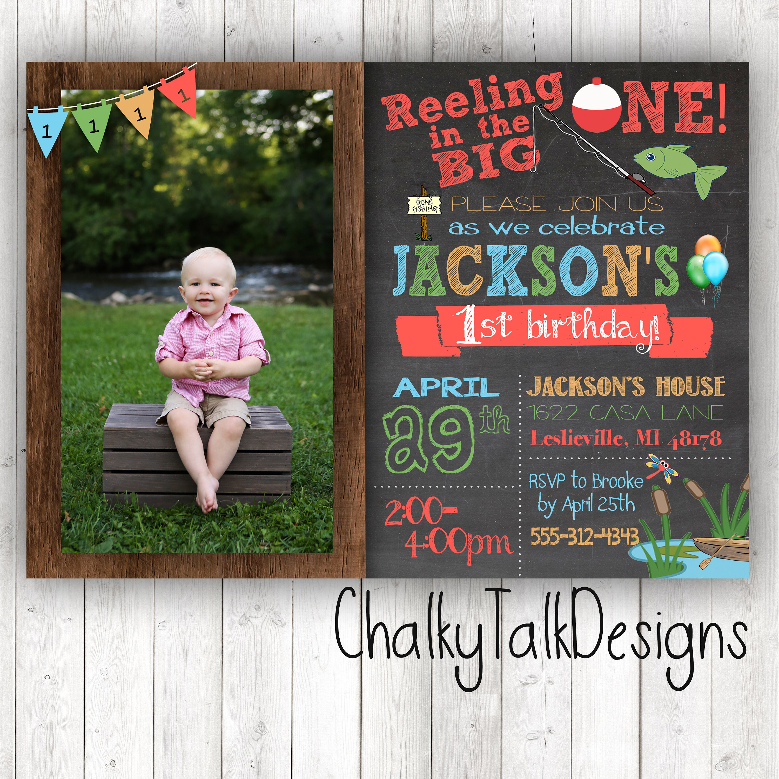 Offishally 1 birthday invitations, reeling in the big one first birth…