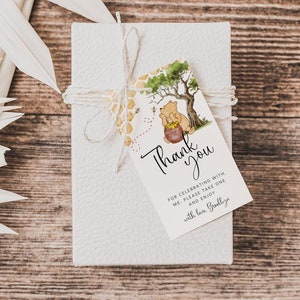 Winnie the Pooh Thank You Tag, Printable Favor Tag Template, Pooh Favour Tag, Pooh Baby Shower Tag, TEMPLETT, WLP-POH 8273