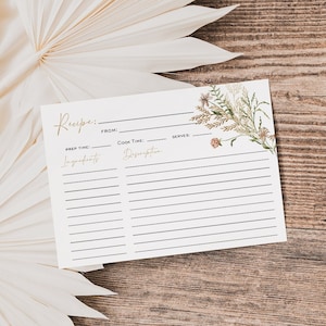 Wildflower Recipe Card, Printable Recipe Card, Floral Recipe Template, Fall Recipe Card, 4x6", Edit with TEMPLETT, WLP-FWI 5197