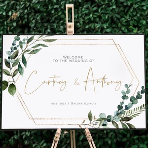 Greenery Wedding Welcome Sign, Templett Welcome Poster, Printable Wedding Welcome, Geometric Welcome sign, WLP-GBR 4219