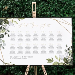Greenery Wedding Seating Chart, Printable Table Seating Chart, Geometric Seating chart Template, Edit with TEMPLETT, WLP-GGE 3468