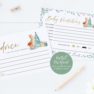 Carte de conseils de baby shower imprimable, modèle de carte de prévisions de bébé de Noël, voeux de vacances pour carte de bébé, modifier avec TEMPLETT, WLPSCH 3936