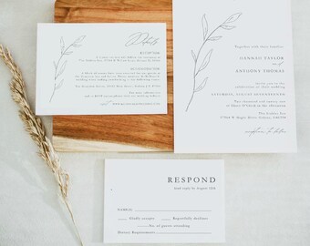 Botanical Wedding Invitation, Fine Art Botanical, Printable Wedding Invitation, Wedding Invitation Template, TEMPLETT, WLP-VIN 3676