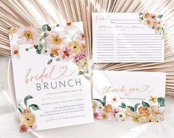 Wildflower Bridal Brunch Invitation Set, Boho Bridal Shower Invitation, Folded Thank You Card, Recipe Card, TEMPLETT, WLP-SPR 5827