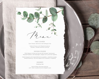 Eucalyptus Wedding Menu Printable, Templett Menu, Printable Wedding Menu, Editable Menu Card, Instant Download, WLP-EUU 3043