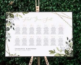 Greenery Wedding Seating Chart, Printable Table Seating Chart, Geometric Seating chart Template, Edit with TEMPLETT, WLP-GGE 3468