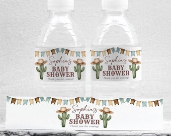 Cowboy Waterbottle Label, Printable Water Bottle Label, Editable Text Water Bottle Label, Wild West Baby Shower, WLP-BCO 8119