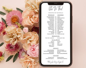 Wedding Party Timeline, Electronic Wedding Day Schedule, Text Wedding Timeline, Edit with TEMPLETT, Instant Download, WLP-PEN 3908