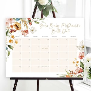 Wildflower Baby Due Date Calendar, Baby Shower Game, Guess Baby's Birthday, Editable Baby Prediction, TEMPLETT, Due Date Game, WLP-DUT 4913