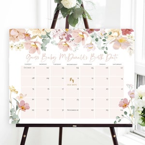 Wildflower Baby Due Date Calendar, Baby Shower Game, Guess Baby's Birthday, Editable Baby Prediction, TEMPLETT, Due Date Game, WLP-LUM 5445