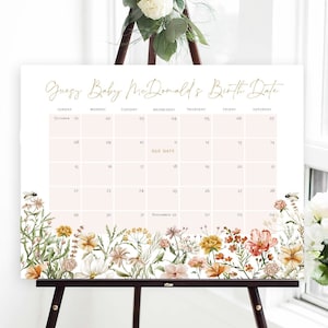 Wildflower Baby Due Date Calendar, Baby Shower Game, Guess Baby's Birthday, Editable Baby Prediction, TEMPLETT, Due Date Game, WLP-FWI 5235