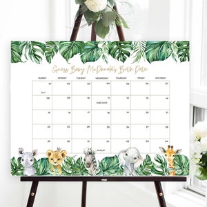 Jungle Baby Due Date Calendar, Baby Shower Game, Guess Baby's Birthday, Editable Baby Prediction, TEMPLETT, Due Date Game, WLP-SAF 3132