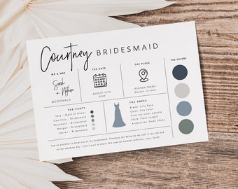 Editable Bridesmaid Information Card, Bridal Party Information Template, Bridal Proposal Card, Infographic, Edit with TEMPLETT, WLP-PEN 5251