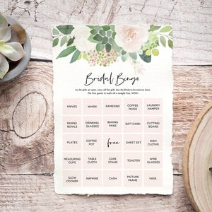 Bingo nupcial suculento, juego de despedida de soltera Blush, tarjetas de bingo imprimibles, bingo suculento, editar con TEMPLETT, WLP-SUC 2382