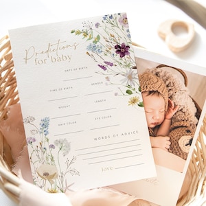 Wildflower Baby Predictions Card, Boho Baby Predictions Template, Wildflower Wishes for Baby Card, Edit with TEMPLETT, WLP-PRW 5327