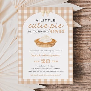 A Little Cutie Pie First Birthday Invitation, Little Cutie Pie is Turning One, Pie First Birthday Invitation, Edit Templett, WLP-PIE 8558