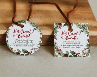 Christmas Hot chocolate Bomb Tag, Printable Bomb Directions Tags, Cocoa Favor Tags, Winter, Christmas, Edit with TEMPLETT, WLP-RCW 3882