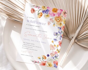 Boho BabyShower Invitation, Wildflower Baby Shower Invitation, A Little wildflower Baby Invitation, Edit with TEMPLETT, WLP-FLI 5590
