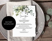 Greenery Menu Template, Menu Card, Printable Menu, 5x7 Instant download, Edit with TEMPLETT, Wedding Menu Template, WLP-HER 1500