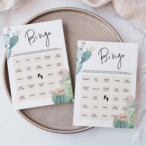 Cactus Baby Bingo, Cactus Baby Shower Game, Printable Bingo Cards, Editable Bingo Card, Edit with TEMPLETT, WLP-PCA 2360