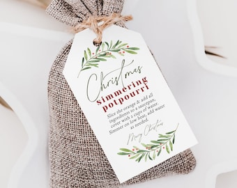 Stovetop Potpourri Christmas Tag, Holiday Simmering Potpourri, Printable Tags, TEMPLETT, Wreath Christmas Tags, 2 Sizes, WLP-CHT 5911