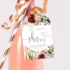 Fall Pop it when She Pops! Tag, Printable Shower Favor Template, Pumpkin Baby Shower Tag, 2x3&quot;, Editable with TEMPLETT, WLP-MAR 4269