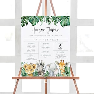 Safari Baby Milestone Board, First Birthday Poster, 1st Birthday Milestone Poster, Milestone Sign, Edit with TEMPLETT, WLP-SAF 3242