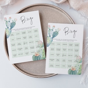 Bingo nuptiale cactus, jeu de douche nuptiale, cartes de bingo imprimables, carte de bingo modifiable, modifier avec TEMPLETT, WLP-PCA 2354