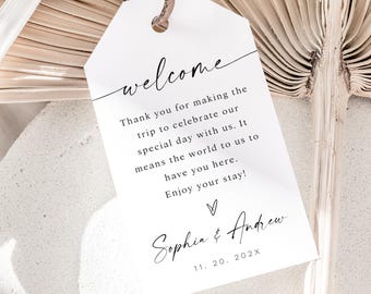 Willkommen Hochzeit Tags, druckbares Hochzeit Willkommen Favor Tag, 2 Größen, Tags, Hotel Willkommen Taschenanhänger, Minimalistisch, TEMPLETT, WLP-LIN 8559
