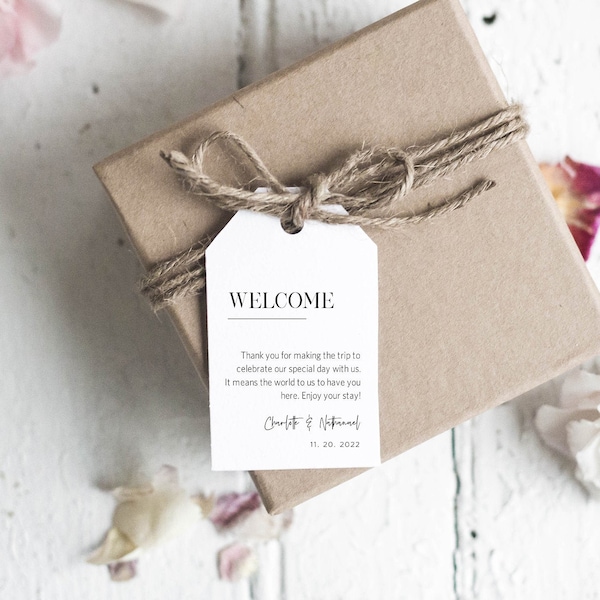 Welcome Wedding Tags, Printable Wedding Welcome Favor Tag, 2.75 x 4" Tags, Hotel Welcome Bag Tag, Minimalist, TEMPLETT, WLP-SLI 3000