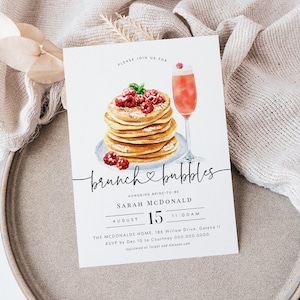 Brunch and Bubbles Invitation, Wedding Brunch Invite, Bridal Shower Pancake Brunch Invite, Editable Inviation, Edit w TEMPLETT, WLP-PAN 5920