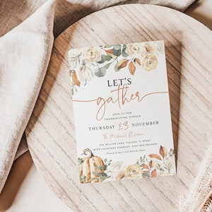 Let's Gather Invitation, Thanksgiving Dinner Invitation, Printable Thanksgiving, Thanksgiving Pumpkin Invitation, TEMPLETT, WLP-THA 6707
