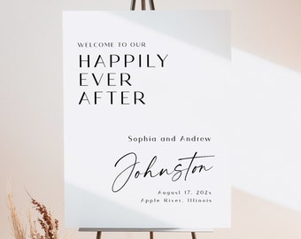 Happily Ever After Sign, Wedding Welcome Poster, Printable Wedding Welcome, Minimalist Welcome sign, Edit with TEMPLETT, WLP-LIN 7359