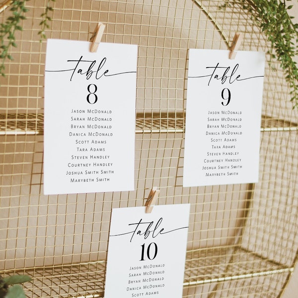 Modern Seating Chart Cards, Table Seating Chart, Wedding Seating Cards, Script Seating Cards, Edit with TEMPLETT, WLP-LIN 7110