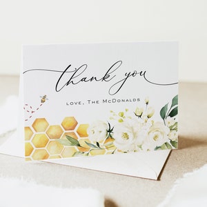 Bee Thank You Card Template, Honeybee Thank You Card Printable, Thank you Card, Floral Thank You, Edit with TEMPLETT, WLP-FBE 4797