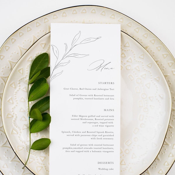 Botanical Wedding Menu, Vine Wedding Menu Template, Fine Art Wedding Menu, Printable Menu Card, Instant Download, TEMPLETT, WLP-VIN 3682