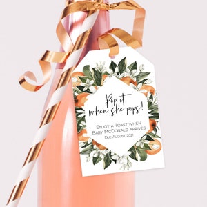 Pop it when She Pops! Tag, Printable Shower Favor Template, Citrus Baby Shower Tag, 2x3&quot;, Editable with TEMPLETT, WLP-CIT 2350