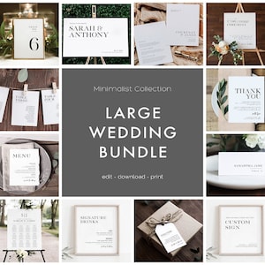 Minimalist Wedding Bundle, Editable Wedding Templates, 100% Editable Text, Wedding Signage Bundle, Instant Download, TEMPLETT, WLP-SLI