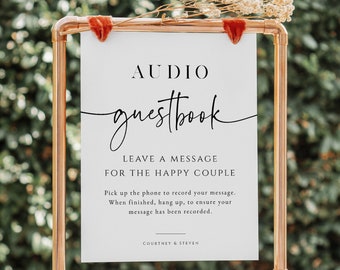 Audio Guestbook Sign, Minimalist Wedding Sign, Phone Message Guestbook, Leave a Message Sign, Editable Sign, TEMPLETT, WLP-PAL 5851
