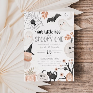 Halloween First Birthday Invitation, Our Little Boo is a Spooky One, First Birthday Invitation, Edit Templett, WLP-BPU 5966