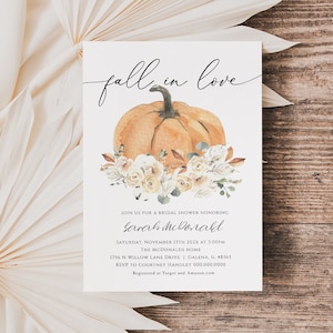 Fall Bridal Shower Invitation, Autumn Bridal Shower Pumpkin Invitation, Fall in Love Invitation, Edit with TEMPLETT, WLP-OPU 3445