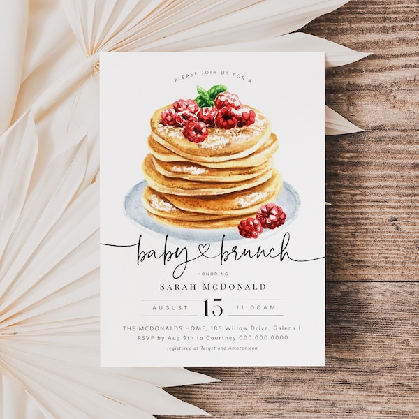 Pancake Baby Brunch Invitation, Baby Brunch Invite, Baby Shower Pancake Brunch Invite, Edit with TEMPLETT, WLP-PAN 5766