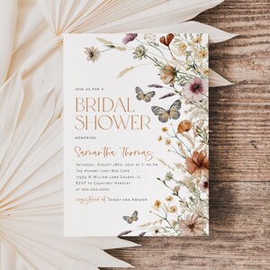 Butterfly Bridal Shower Invitation, Bridal Shower Invite, Wildflower Butterflies Invitation, Edit with TEMPLETT, WLP-FBU 5998