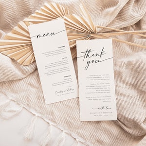 Modern Menu and Thank you Card, Wedding Menu Card, Napkin Note Thank you Card Set, Edit with TEMPLETT, WLP-LIN 7227